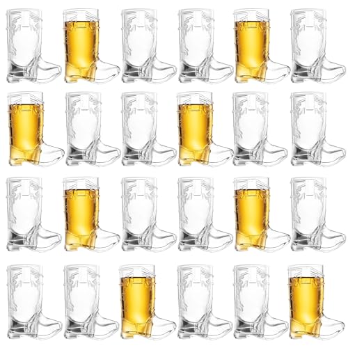 JoyServe Cowboy Boot Shot Glasses - Mini Reusable and Disposable Clear Plastic Shot Glass Cups for Themed Birthday Parties Decorations and Cowboy Bachelorette Party Favors, Holds 1-Oz